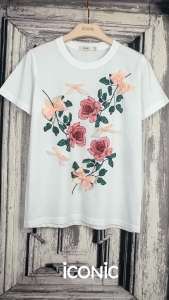 iCONiC MUSKETEERS T-shirt เสื้อยืดผญ ลายกุหลาบ ปัก โบว์ กำมะหยี่ วานเลนไทน์ เสื้อทำงาน