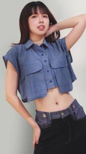MyYoora Shannon Pocket Denim Crop Shirt Kemeja Wanita BL1430