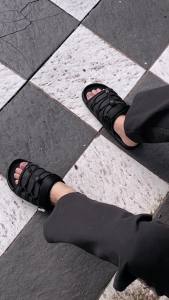 Edefootwear GIGA - Sandal Slide Casual Webbing Velcro Hitam Pria