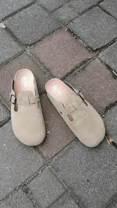 Edefootwear BENN - Sandal Clog Mule Suede Cream Slip on Pria Wanita