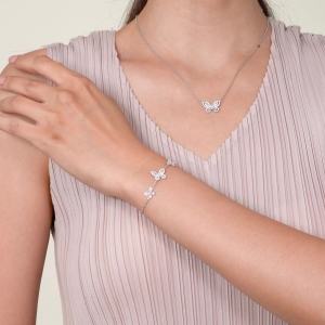 Merii ต่างหูห่วงเงินแท้ 925 ชุบโรเดียมประดับ CZ ดีไซน์ผีเสื้อปีกแก้ว ทรงต่างหูห่วง Papillon 221E0576-01