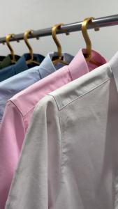 เชิ้ตคอปกแขนสั้น สีน้ำเงิน ผ้า Oxford มีไซส์ใหญ่ (อก 40-51 นิ้ว)