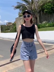 เครื่องดื่ม กางเกงยีนส์ เนื้อผ้าดี แฟชั่นสไตล์เกาหลี สวมใส่สบาย กระบวนการ ทรงสวย สวมใส่สบาย