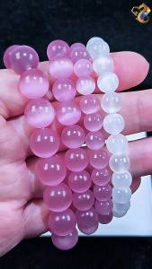 Premium Grade Cat Eyes Pink White Selenite Bracelet