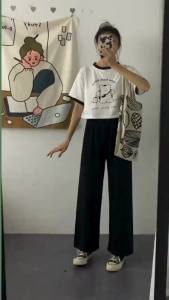 JOY Setelan Crop Remaja Usia 11-16 Tahun List Hitam Dan Celana Kulot 99 No Problem