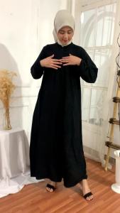 Gamis Karomilan Hitam Polo Linen Gamis Wanita Terbaru - Nyaman dan Stylish Dresetera