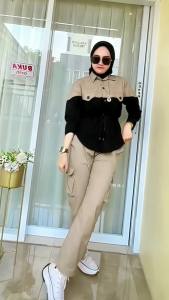 Celana Cargo Pants - Highwaist Loose Cargo Petite - Celana Kargo Wanita Muat BB 45-85 Kg