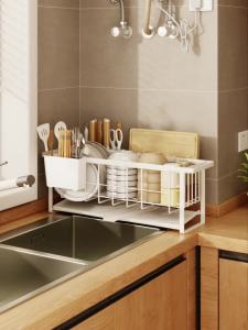 Dish Drainer Kitchen Dish Drying Rack Stainless Steel Kitchen Stora GOOD Plates Drying Rack With Drainer Chopsticks Household Narrow Sink Storage Kitchen Table Top Organizer 碗架