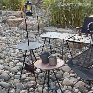 Camping Round Table with Light Stand Ultralight Portable Folding Table with Adjustable Legs for Picnic Indoor/Outdoor