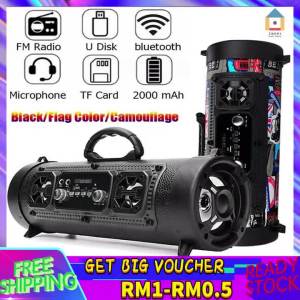 【Malaysia Spot Sale】Creative Retro Bluetooth speaker Outdoor Bluetooth speaker Waterproof display speaker 49.2 ft transmission Wireless square dance four speaker stereo