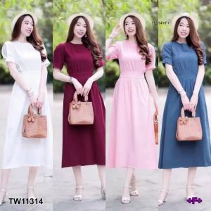 [ส่งไว!] M11314 Dress ชุดเดรสยาว ดีเทลเปิดหลัง มีโบว์ผูกคอด้านหลัง ปลายแขนเสื้อจับจีบทวิส เนื้อผ้าซ่าร่า งานซิปหลัง พร้อมส่งจร้าา