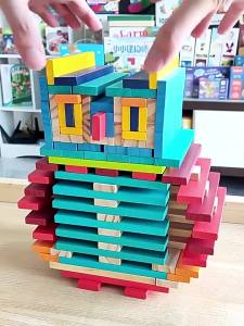 Wooden Tower City Building Block - Domino Stacking Blocks Childrens Educational Building Balancing and Stacking Fun Wooden Building Blocks for Early Education Toys for Kids - Mainan Kanak Budak Perempuan Lelaki - 木质多米诺骨牌叠叠高儿童益智建筑平衡叠叠乐木制积木早教玩具