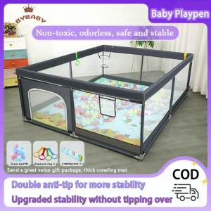 BYBABY Playpen For Baby【 Free mat】 Stainless Steel Breathable Big Baby Playpen  With Balls  Indoor Play Fence