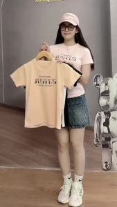 Áo phông nữ in chữ JUSTUS cổ tròn tay ngắn thun borip M171
