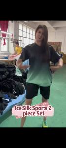 Mens 2-piece fitness suit mens ice silk quick-drying sportswear suit summer short-sleeved running training suit shorts mens trendy suit