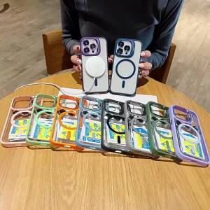 2024 ✨มาใหม่✨ เคสไอโฟน พร้อมขาตั้งพับได้ เคสโทรศัพท์มือถือแบบแข็ง PC เคสกันกระแทก แบบใส ป้องกันเลนส์กล้อง For เคสไอโฟน iphone เคส ไอโฟน 12 13 14 15 pro max โปร แม็กซ์