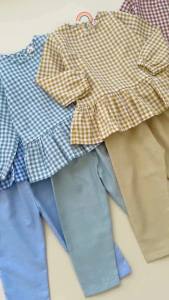 PEEWEE Setelan Set Tunik Anak Perempuan Kotak Gingham 1-12 Tahun