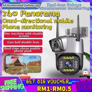 【Malaysia Spot Sale】1080P dual lens security camera PTZ Wireless camera Color Night vision Automatic tracking color night vision security camera connected to the phone camera