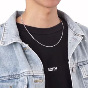 ZEMME Snake Bone Chain Necklace Minimalist Simple Necklace for Men Rantai Lelaki