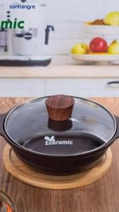 Nồi kho cá nhôm đúc đày từ Ecoramic Bling 20cm/24cm kèm đế gỗ -Chuẩn Hàn Quốc bảo hành 12 tháng