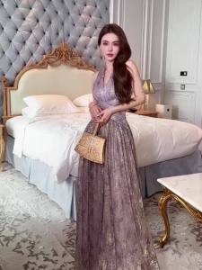 ZYHT EraVogue Váy nữ Váy xám Váy viền cổ Váy chữ A Váy công sở Váy cao cấp Váy cổ điển Váy sự kiện Váy dự tiệc Váy dạ hội 70278