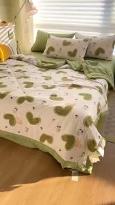 ผ้านวม ผ้าฝ้ายผสม ผ้าปูที่นอน+ปลอกหมอน ชุดเครื่องนอน4ชิ้น 200x230ซม. นุ่มสบาย ระบายอากาศ