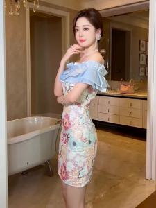 ZYHT EraVogue Váy nữ Váy xanh Váy spa vai Váy sequin Váy công sở Váy cao cấp Váy cổ điển Váy sự kiện Váy dự tiệc Váy dạ hội 40397