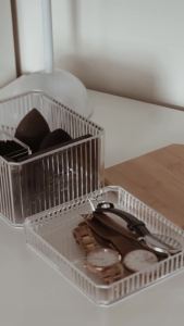 Neat Project Sachi 2 Layer Clear Jewelry/Makeup Storage Organizer with Wood Cover Minimalist Design