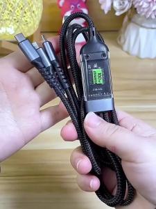 3 IN 1 100W Transparent Fast Charging Cable Tpye-C Micro USB for IPhone Samsung Xiaomi Redmi Oppo Vivo Pilot Lamp Charger USB C 6A