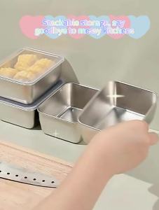 3Pcs Large Size Stainless Steel Stackable Food Containers with Lid - Reusable Leak-proof Meal Prep Container - Airtight Food Storage Tray - Kitchen Food Storage Box