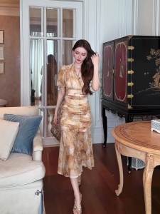 ZYHT EraVogue Váy nữ Váy vàng Váy cổ chữ V Váy đuôi uốn Váy công sở Váy cao cấp Váy cổ điển Váy sự kiện Váy dự tiệc Váy dạ hội 21219