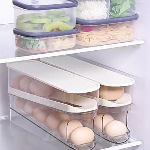 Scrolling Egg Holder Refrigerator Eggs Storage Box Double Layer Container Fridge Save Space Stackable Egg Storage Container With Lid / Bekas Simpan Telur 滚动鸡蛋收纳盒