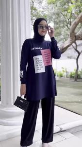 Tunik Wanita Lengan Panjang Rita Tunik Bahan Kaos Katun Combed Apk Sablon Tunic Wanita Oversize Kekinian