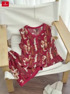 Đồ bộ Nữ CARDINA chất liệu lụa Hàn Châu phối họa tiết trẻ trung kiểu dáng thoải mái khỏe khoắn 4BSN03