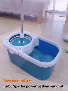 PMOP Mop With Spinner Stainless Steel Basket and lock catch Complete Set 360 Easy Rotating Tornado Microfiber Magic mop for Floor Cleaning with Squeezer and Drain Cap Heavy Duty Automatic Dehydration Integrated Wet and Dry