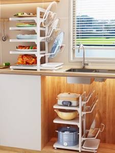 Dapur Di Bawah Rak Rak Pot Rak Panci Susun Rak Bawah Wastafel Rak Dapur Stainless Steel (3/4/5 Tingkat)