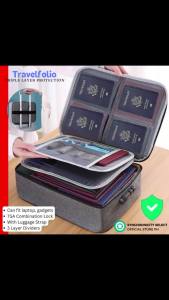 Travelfolio | Combination Locked Portable Bag w Luggage Strap Water Resistant | for Passport Gadget