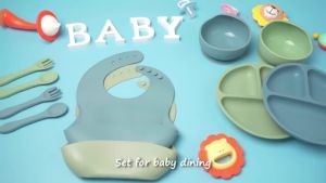 8pcs/set Kids Tableware Silicone Feeding Set Bib Suction Bowl Spoon Plate Cup Silicone Baby Plate Set