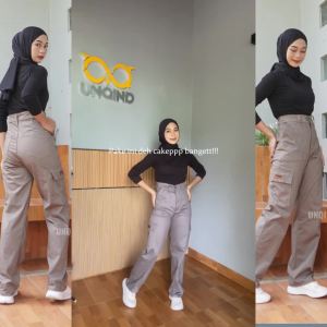 UNQIND uniquee-CELANA CARGO WANITA KOREA STYLE HIGHWAIST - Celana Wanita Terbaru premium SATIN