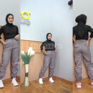 UNQIND uniquee-Cargo Baggy Highwaist Joger Resleting Broken Twill-Celana Wanita Terbaru