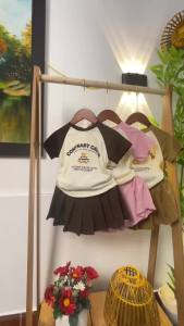 Set váy bé gái cộc tay 1-6 tuổi chữ CONTRAST thấm hút mồ hôi cao cấp kiểu dáng thời trang