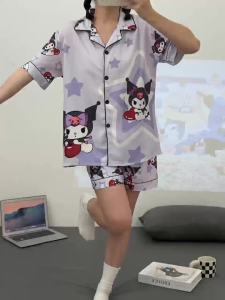 Y&L Fashion New Arrival Summer Cartoon Printed High Quality Cotton Short Sleeve With Shorts Sleepwear/Loungewear Set