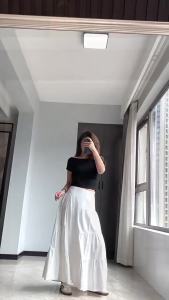 Korean Style High Waist White Long Skirt Women A-line Cake Skirt Fairy Artistic Sense Skirt半身裙