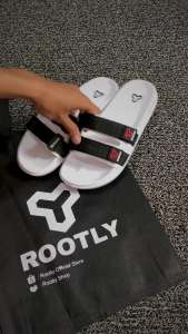 Rootly - Sandal Pria Webing White Motif Trendy Hits
