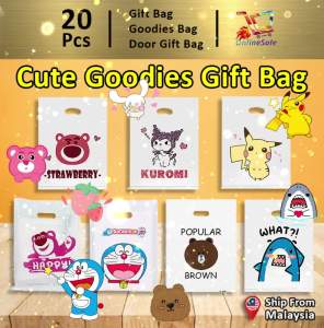 Gift Bag 20pcs Cute Goodies Bag Door Gift Birthday For Kids Wedding Party Cat (2) Brown Bear Pikachu Doraemon Baby Shark Strawberry Bear Kitty Snack Beg Kindergarten School Shop Plastic Bag