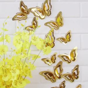 12PCS Hollow Carving 3D Butterfly Wall Sticker Home Decorcake decoration