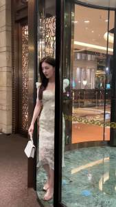 ZY.HT EraVogue Váy nữ Váy xanh lá cây Váy ren Váy viền cổ vuông Váy công sở Váy cao cấp Váy cưới Váy Pháp 20587