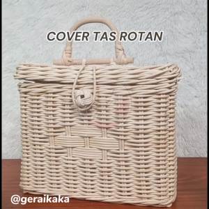 COVER TAS ROTAN / RATTAN ESTETIK WARNA NATURA uk. 25x10x20 cm