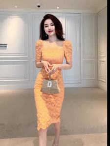 ZY.HT EraVogue Váy nữ Váy cam Váy cổ vuông Váy ren Váy công sở Váy cưới Váy gợi cảm Váy Hàn Quốc 10415