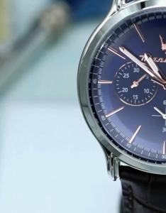 [2 Years Warranty] Maserati Epoca 42mm Blue Dial Chronograph Mens Leather Quartz Watch Relo R8871618014 With Luminous Hands